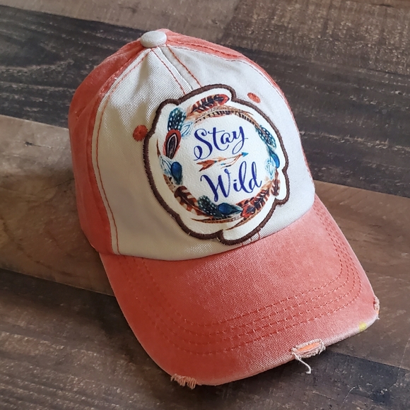 Southern Junkie Accessories - New SOUTHERN JUNKIE Stay Wild Womens Adjustable Cotton Ball Cap - Orange & White